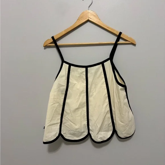 Scalloped Hem Contrast Trim Cream Sleeveless Summer Skort Set - Picture 5 of 11